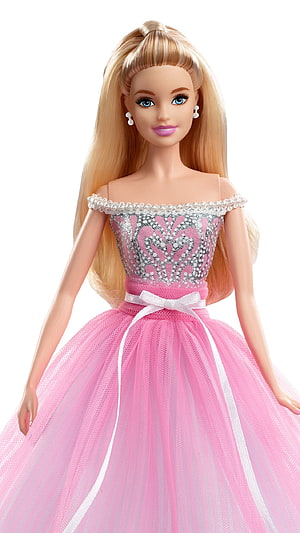 Barbie Doll in Elegant Pink and Silver Sequin Gown with Pearl Details HD phone wallpaper