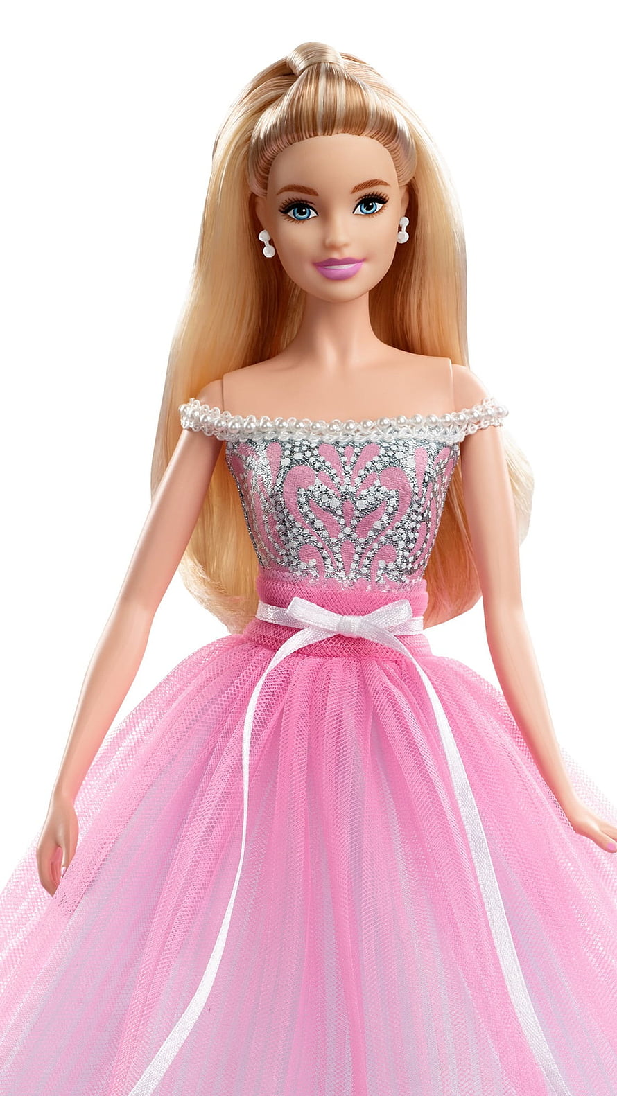 Barbie Doll in Elegant Pink and Silver Sequin Gown with Pearl Details HD phone wallpaper
