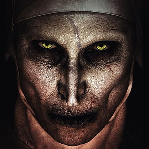 Valak The Nun Dark Portrait with Glowing Yellow Eyes and Pale Skin HD phone wallpaper