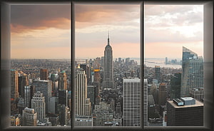 Empire State Building View Through Window at Sunset HD wallpaper