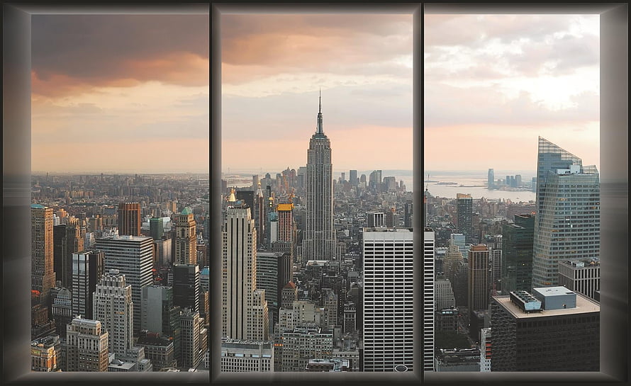 Empire State Building View Through Window at Sunset HD wallpaper