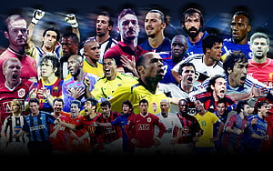 Legendary Football Players Collage Featuring Iconic Soccer Stars in Team Kits HD wallpaper