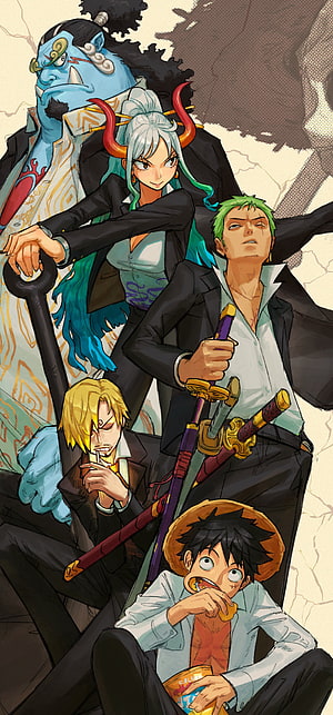One Piece Straw Hat Crew and Vinsmoke Family in Formal Black Suits HD phone wallpaper
