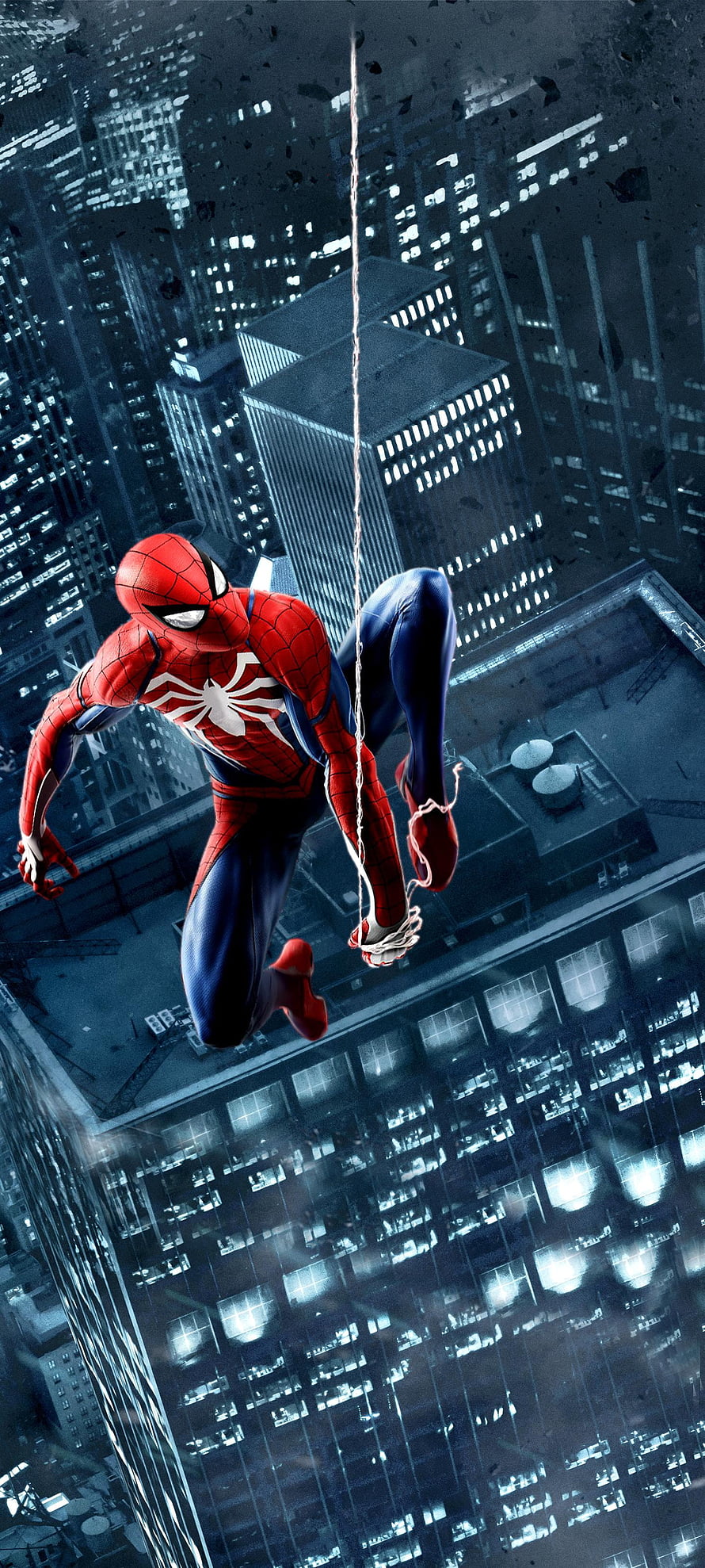 Spider-Man Swinging Through a Dark Cityscape at Night, Punch hole for samsung: Galaxy_S20, Middle Hole Punch HD phone wallpaper
