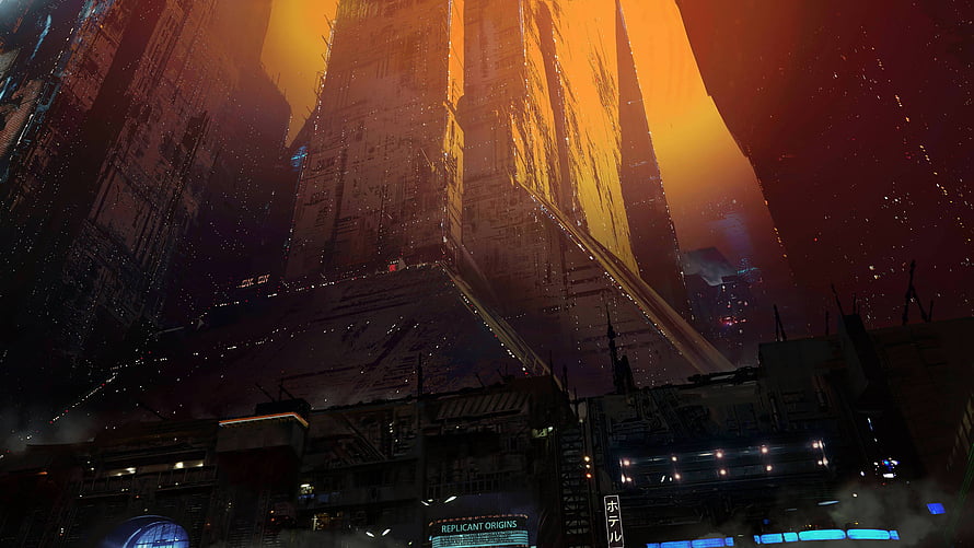 Blade Runner 2049 Futuristic Cityscape with Towering Skyscrapers and Neon Glow HD wallpaper