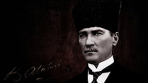 Mustafa Kemal Atatürk Portrait in Traditional Fez and Suit HD wallpaper