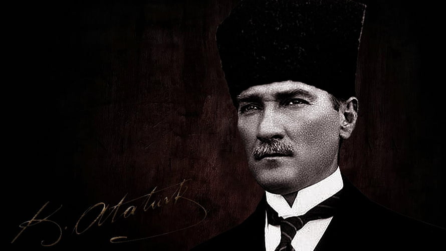 Mustafa Kemal Atatürk Portrait in Traditional Fez and Suit HD wallpaper