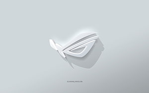 Republic of Gamers 3D White Logo on Minimalist Light Gray Background HD wallpaper