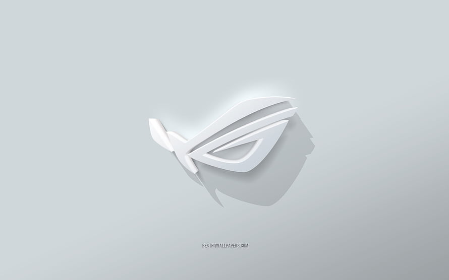 Republic of Gamers 3D White Logo on Minimalist Light Gray Background HD wallpaper
