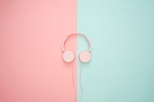 Pastel Pink Headphones on Split Mint and Rose Background HD wallpaper