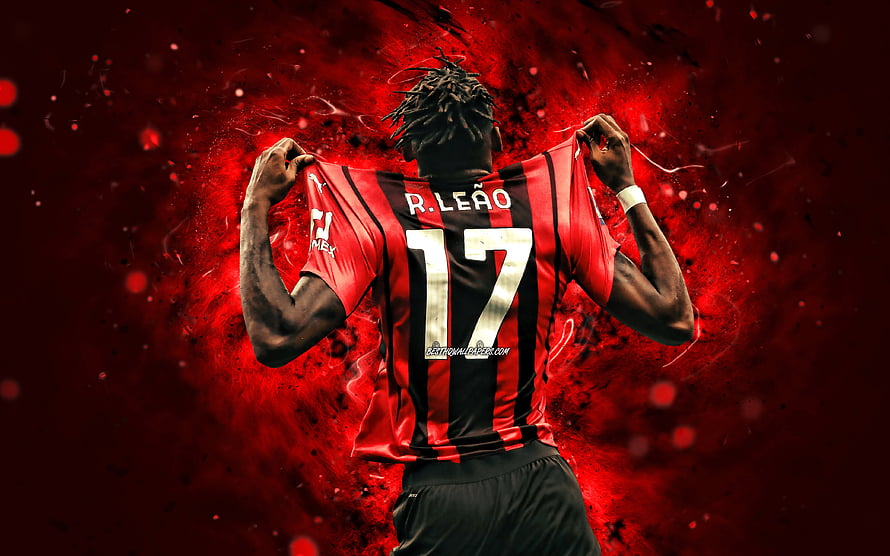 Rafael Leao AC Milan Jersey Back View Dramatic Red Splash Sports Wallpaper HD wallpaper