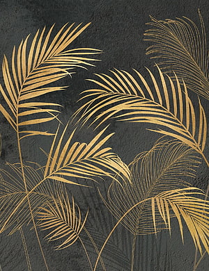 Elegant Gold Palm Leaves on Dark Textured Background HD phone wallpaper