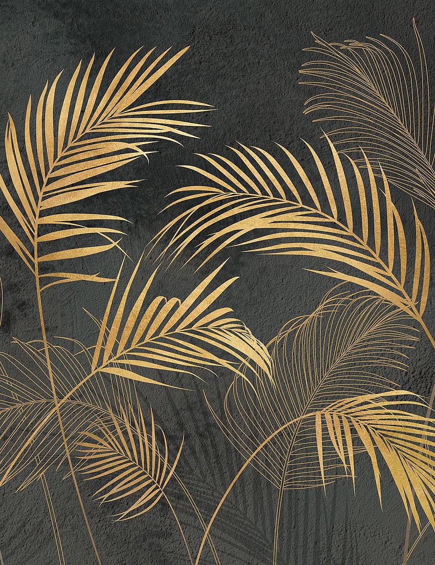 Elegant Gold Palm Leaves on Dark Textured Background HD phone wallpaper