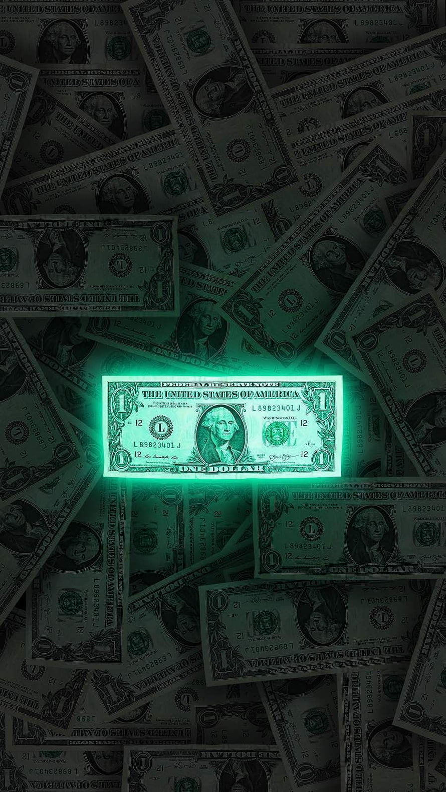 Glowing One Dollar Bill Surrounded by Dark Currency Background HD phone wallpaper
