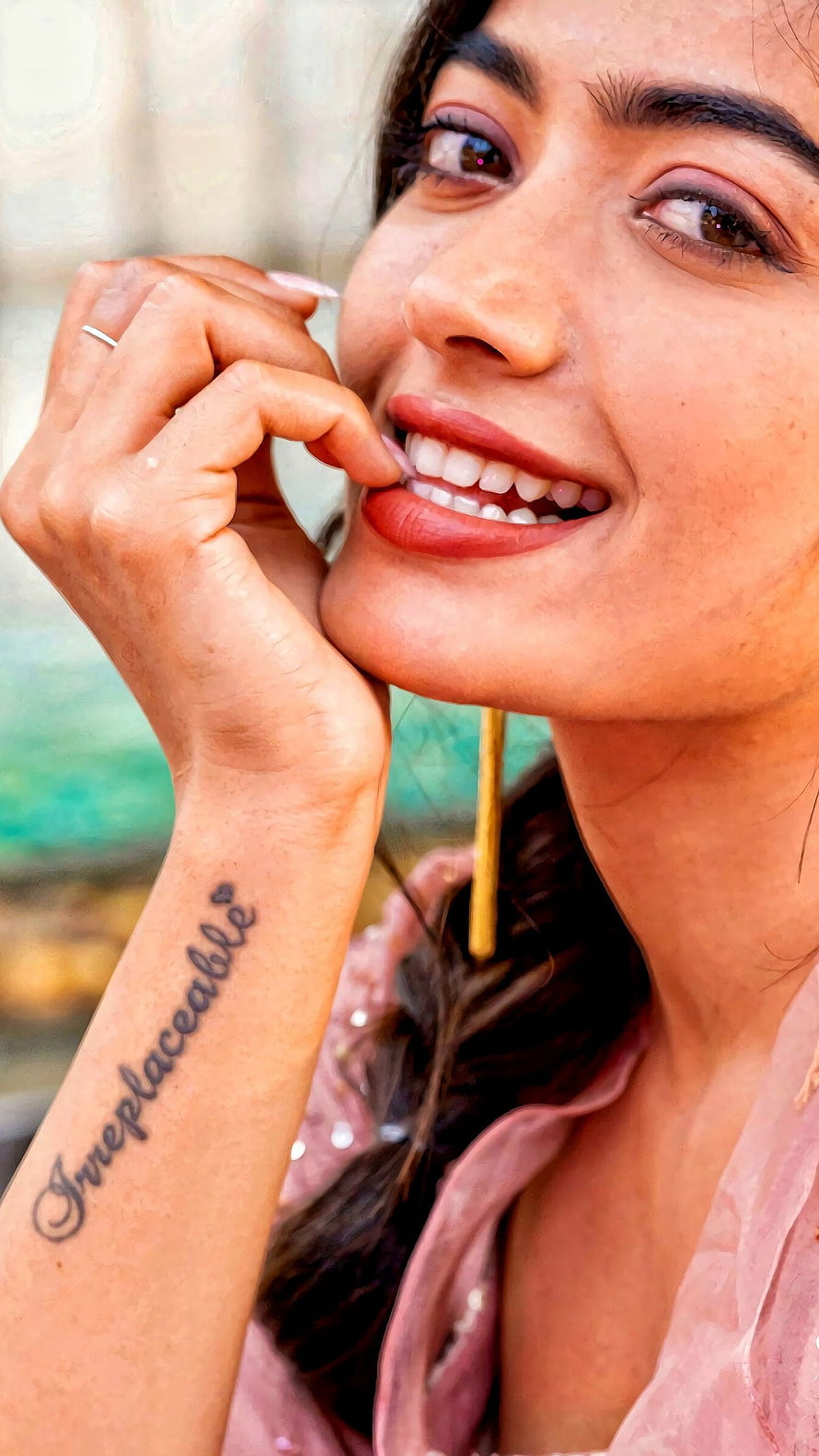 Rashmika Mandanna Close-Up Portrait With Irreplaceable Wrist Tattoo HD phone wallpaper