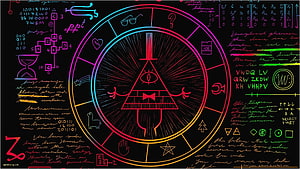 Bill Cipher from Gravity Falls Neon Chalkboard Artwork HD wallpaper