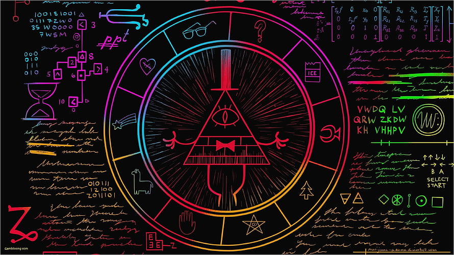 Bill Cipher from Gravity Falls Neon Chalkboard Artwork HD wallpaper