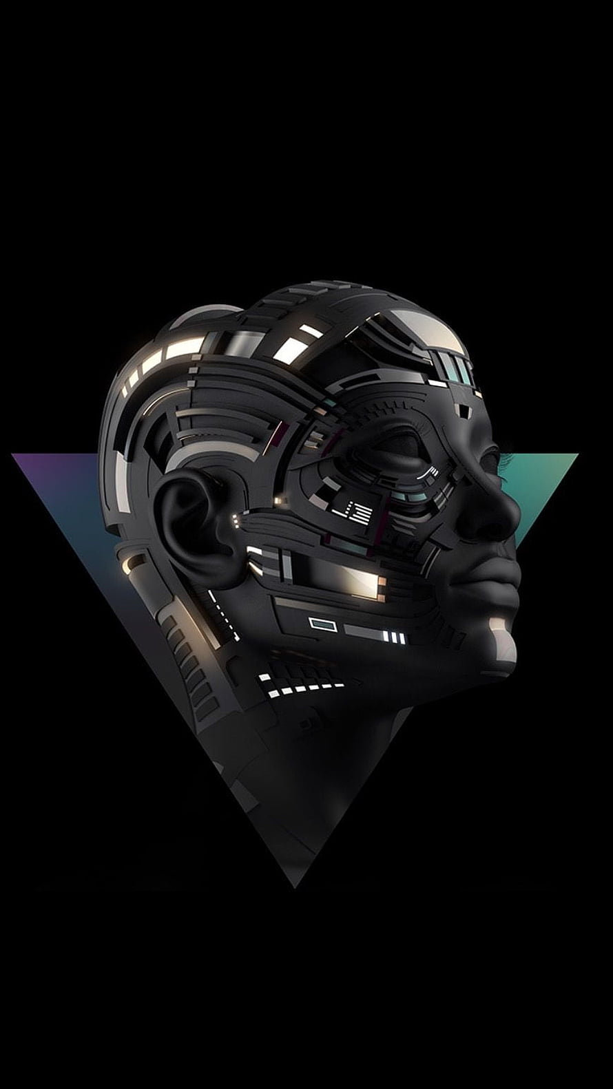 Futuristic Android Head Profile With Glowing Cybernetic Details And Geometric Background HD phone wallpaper