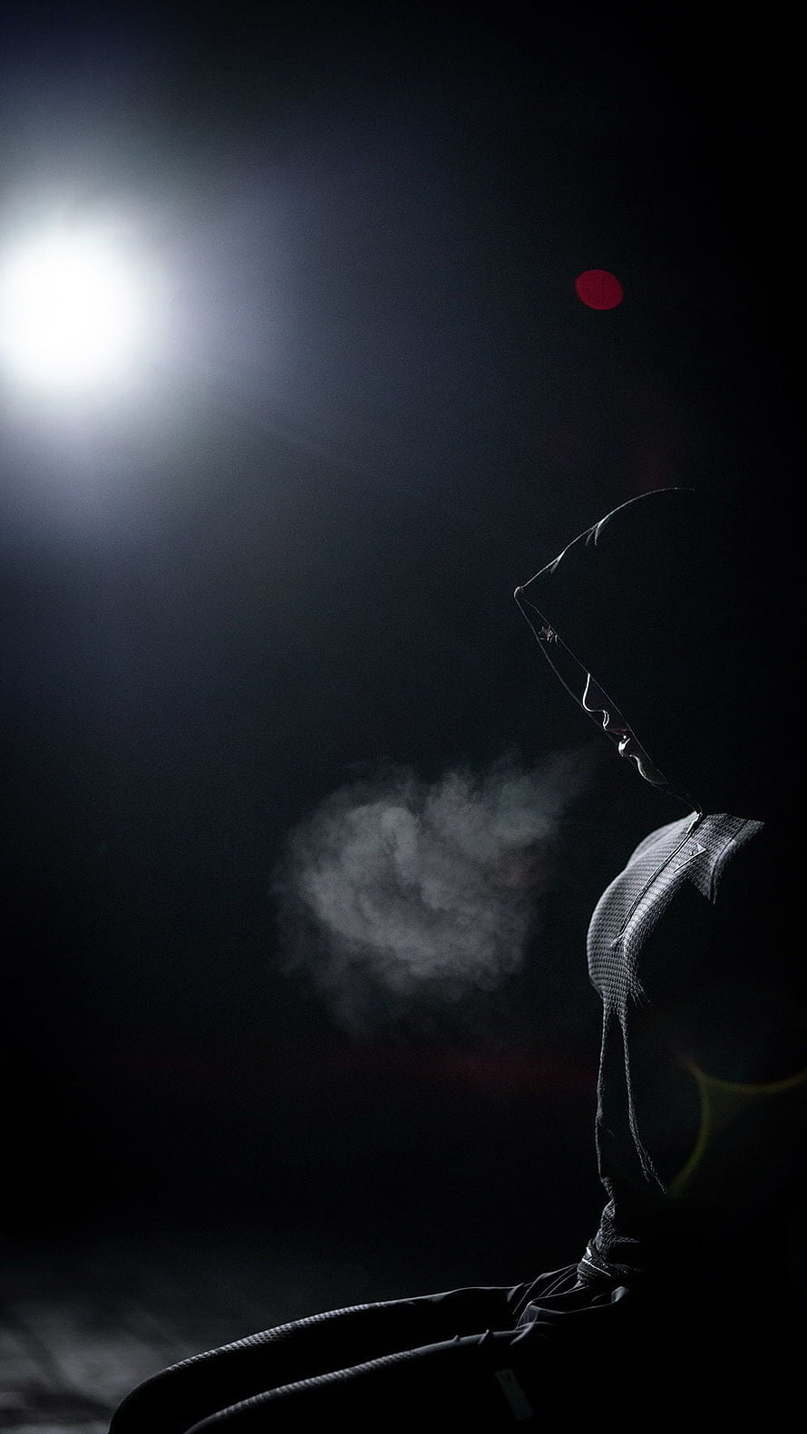 Dark Hooded Figure Silhouette With Smoke And Bright Light HD phone wallpaper