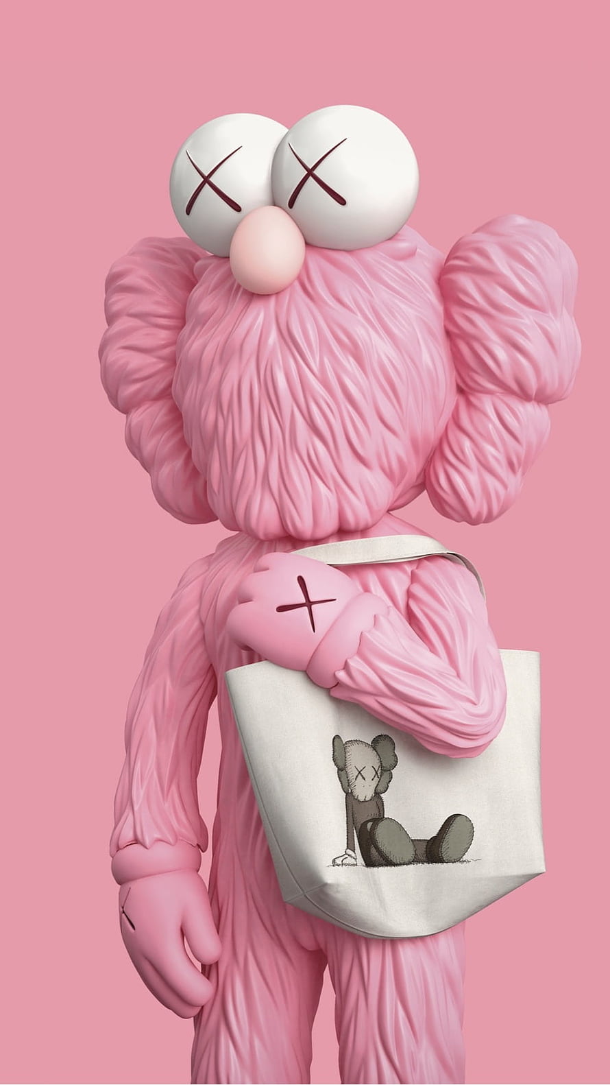 Pink KAWS Companion Figure Holding Tote Bag with Companion Graphic HD phone wallpaper