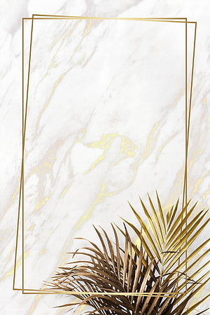Elegant Gold Geometric Frame on White Marble with Tropical Palm Leaves HD phone wallpaper