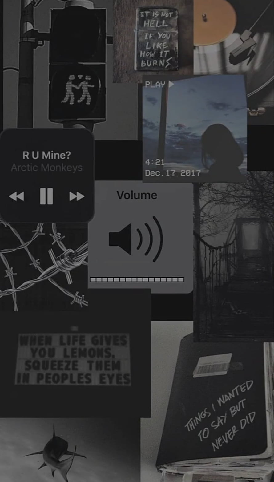 Dark Grunge Aesthetic Collage Wallpaper with Music Player and Quotes HD phone wallpaper