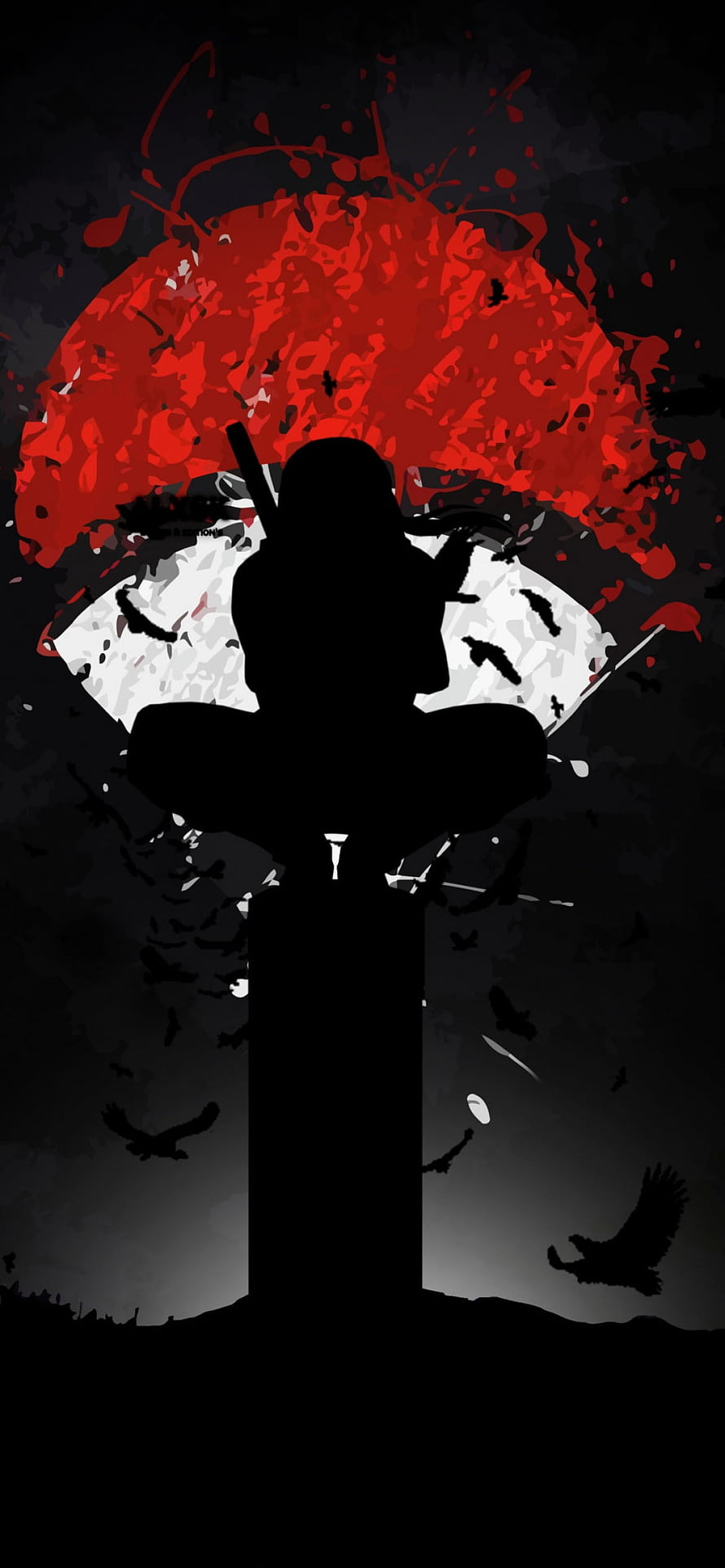 Silhouette of a Samurai Sitting on a Post Against a Red and White Japanese Flag HD phone wallpaper