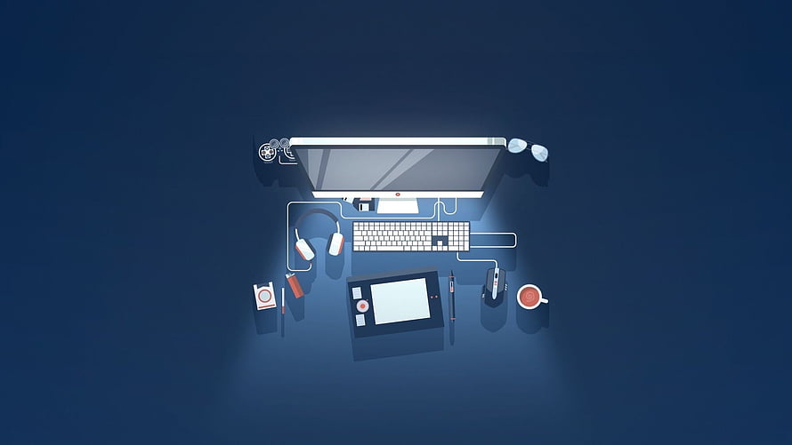 Top View Digital Artist Workspace With Graphics Tablet And Computer HD wallpaper