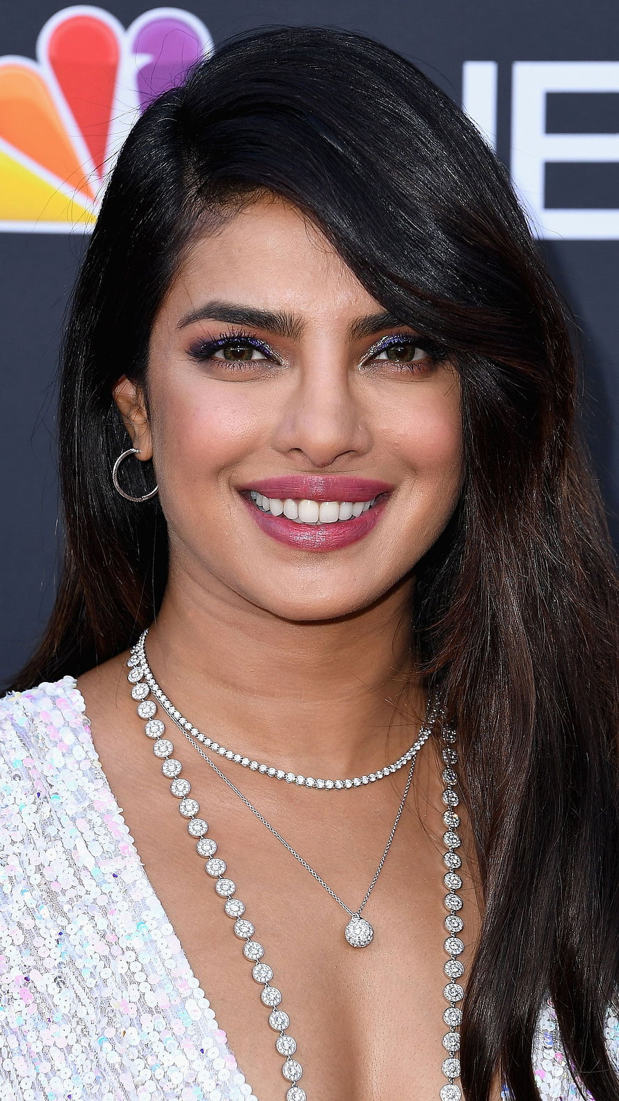 Priyanka Chopra in Sequined Gown with Diamond Necklace at NBC Awards Event HD phone wallpaper