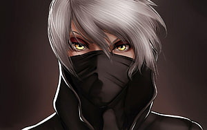 Silver-Haired Anime Boy With Black Face Mask And Intense Golden Eyes HD wallpaper