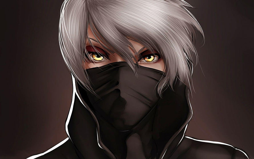 Silver-Haired Anime Boy With Black Face Mask And Intense Golden Eyes HD wallpaper