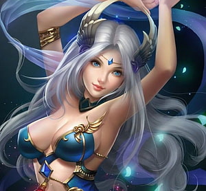 Fantasy Moon Goddess with Silver Hair and Blue Eyes HD wallpaper