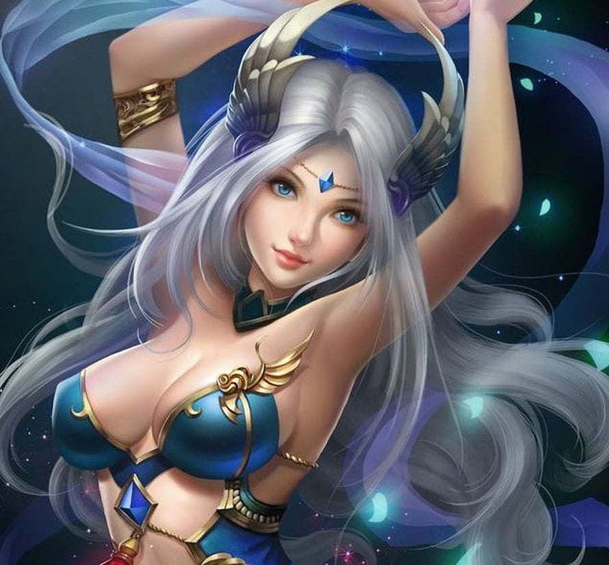 Fantasy Moon Goddess with Silver Hair and Blue Eyes HD wallpaper
