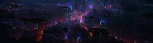 Neon-lit cyberpunk cityscape at night with flying vehicles and futuristic skyline HD wallpaper