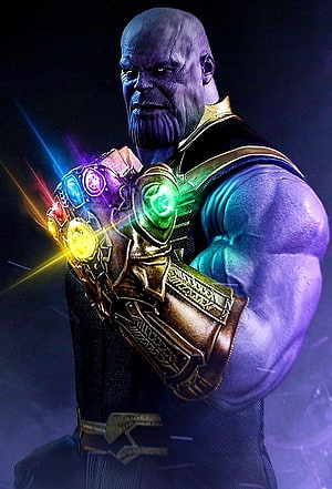 Thanos Wielding The Infinity Gauntlet With Glowing Stones In Dark Cinematic Lighting HD phone wallpaper