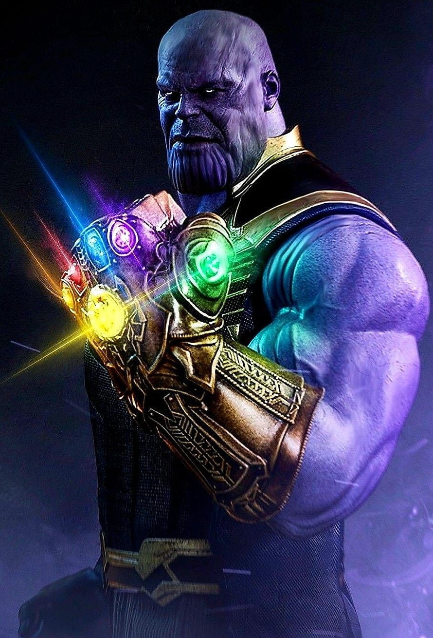 Thanos Wielding The Infinity Gauntlet With Glowing Stones In Dark Cinematic Lighting HD phone wallpaper