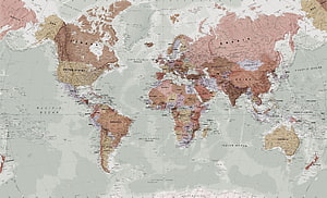 Vintage World Map with Muted Earth Tones and Detailed Country Borders HD wallpaper