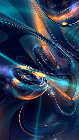 Abstract Fluid Art Wallpaper With Swirling Blue And Orange Liquid Shapes HD phone wallpaper