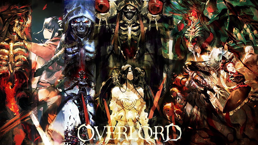 Overlord Anime Key Visual Featuring Ainz Ooal Gown and Skeleton Warriors in Dark Fantasy Setting HD wallpaper