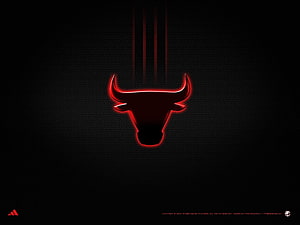 Red Neon Bull Head Logo on Black Textured Background with Adidas Logo HD wallpaper