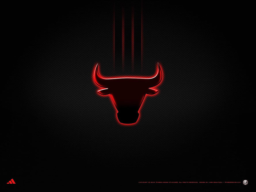 Red Neon Bull Head Logo on Black Textured Background with Adidas Logo HD wallpaper