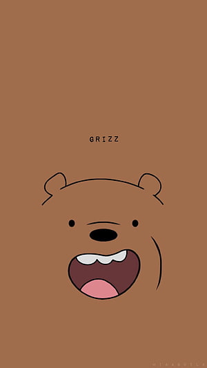 Grizz from We Bare Bears Kawaii Cartoon Bear Face on Brown Background HD phone wallpaper