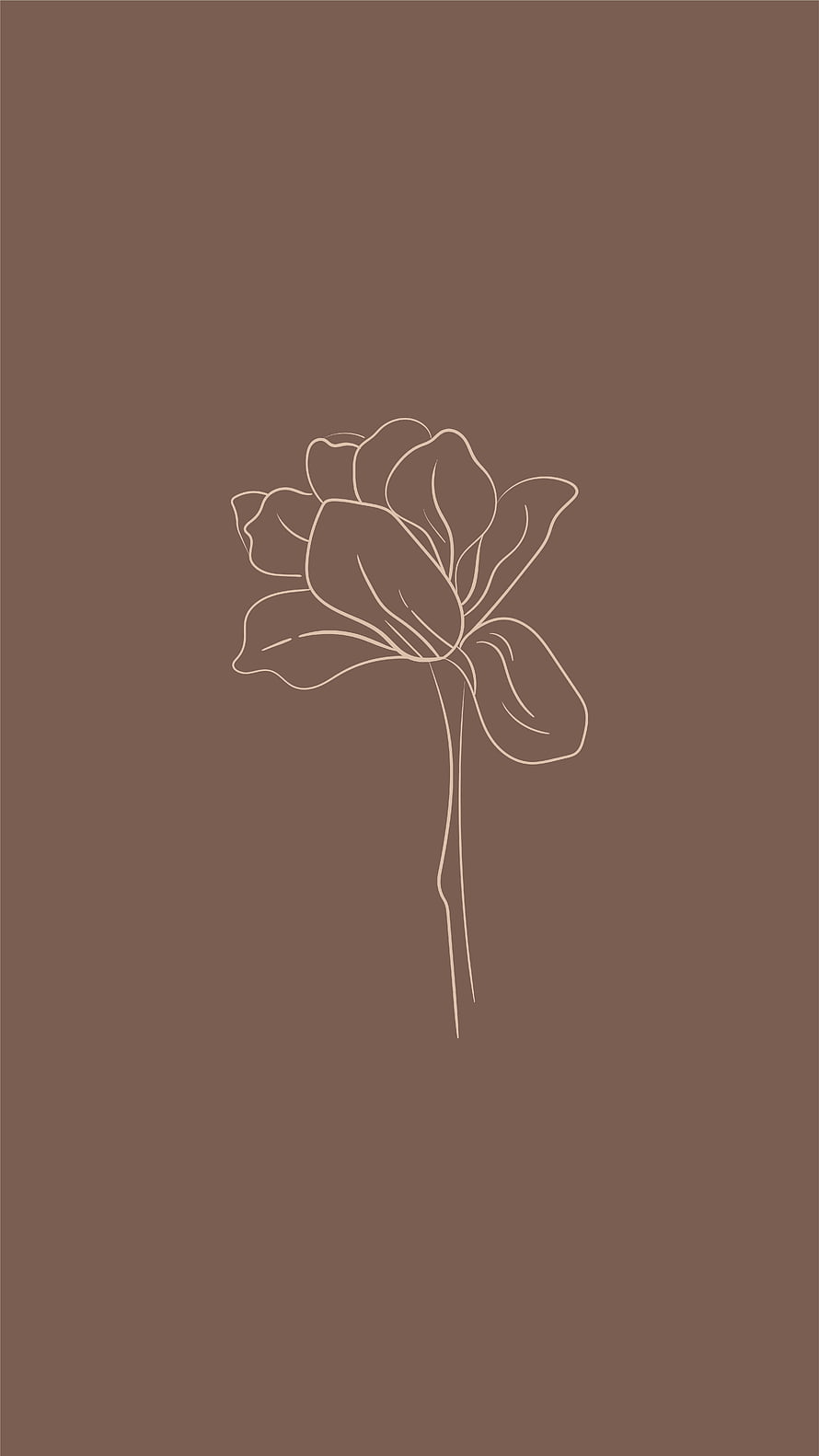 Minimalist Boho Botanical Line Art Flower on Warm Brown Background HD phone wallpaper