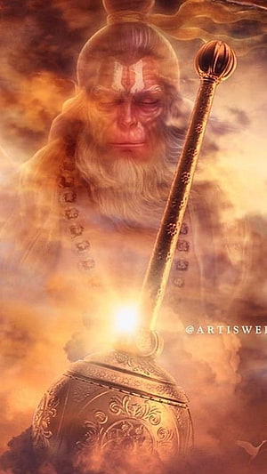 Sun Wukong the Monkey King holding the Ruyi Jingu Bang staff in golden clouds HD phone wallpaper