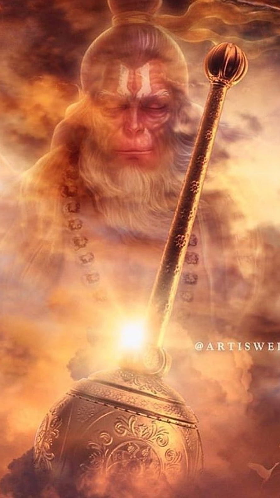 Sun Wukong the Monkey King holding the Ruyi Jingu Bang staff in golden clouds HD phone wallpaper