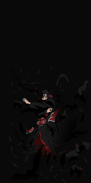 Itachi Uchiha from Naruto Surrounded by Crows in Dark Akatsuki Cloak HD phone wallpaper