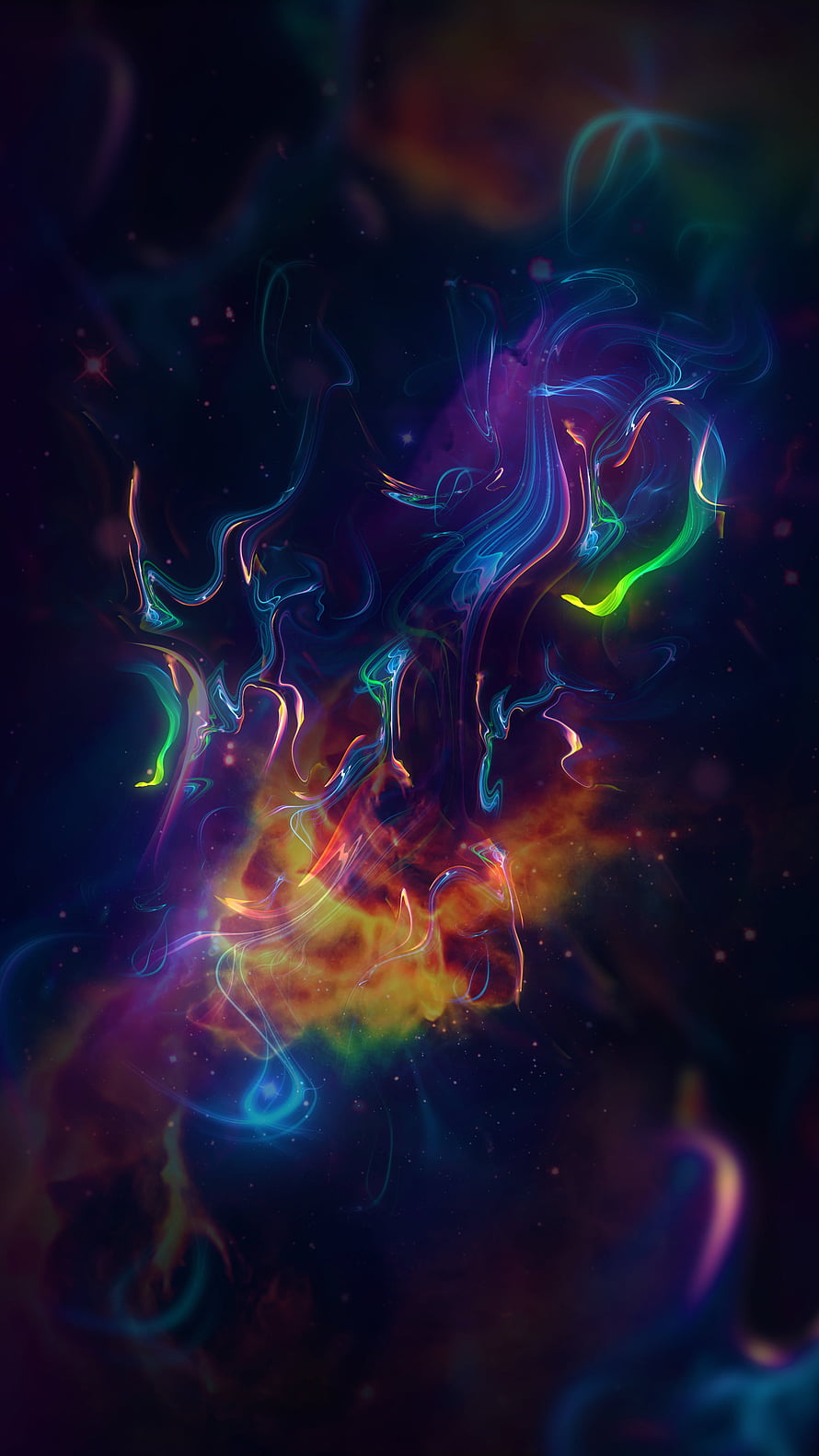 Abstract Cosmic Energy Swirls With Neon Light Trails And Starry Background HD phone wallpaper