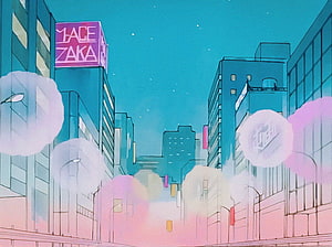 Sailor Moon 90s Anime Cityscape with Neon Signs and Soft Pastel Sky HD wallpaper