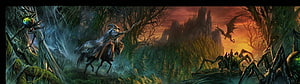 The Lord of the Rings: Gandalf on Horseback in a Dark Forest with Giant Spiders and a Dragon HD wallpaper
