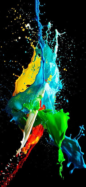 Vibrant Multicolor Paint Splash Explosion on Black Background HD phone wallpaper